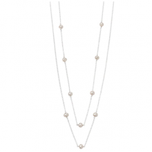 Long Pearl Station Necklace in Sterling Silver.